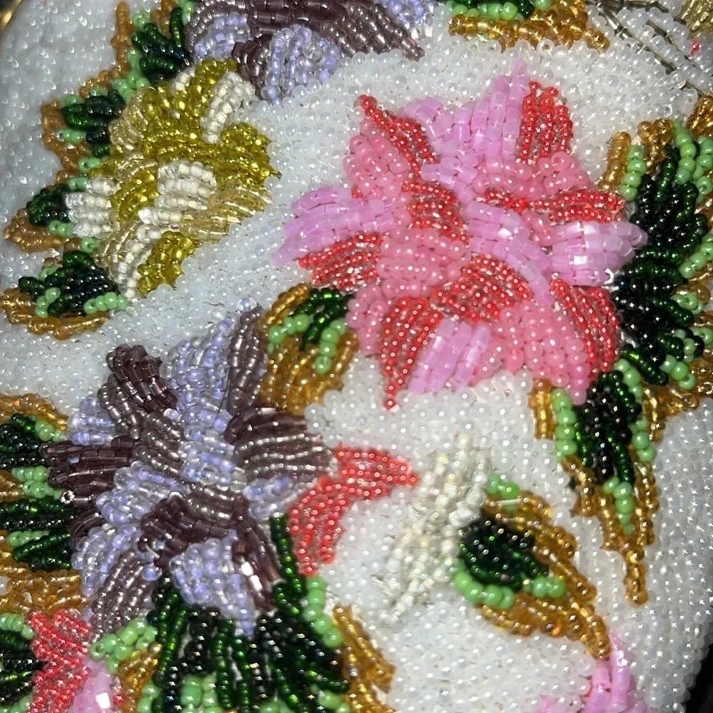 Vintage all beaded clutch bag white with flowers dainty delicate feminine pretty